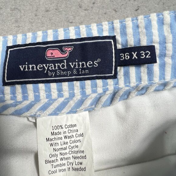 Vineyard Vines Pants Mens Size 36 Blue / White Seersucker Breaker Pants Pockets - Picture 10 of 13